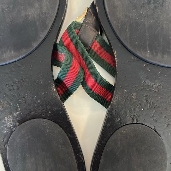 Gucci Black Sandals with Green and Red Straps - Picture 6 of 7